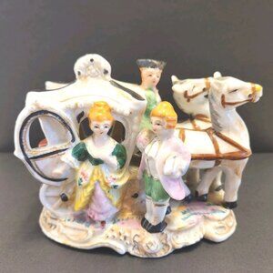 Vintage Lady with Carriage, Driver, Suiter Figurine Japan Porcelain Figurine SEE
